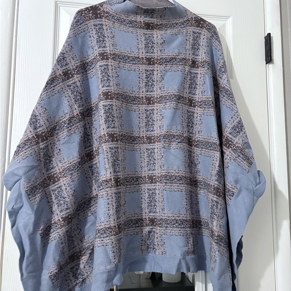 Blue and Brown Plaid Poncho